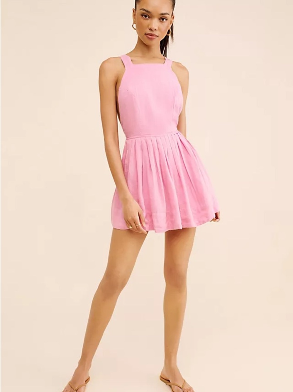 Free People Pink Backless Pleated Mini Dress